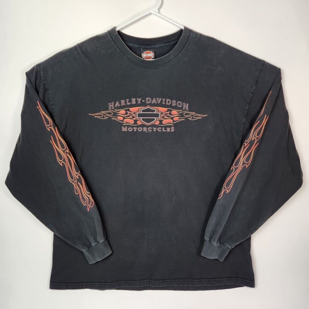 Vtg Harley Davidson Shirt‎ Mens 2XL Bikercore Motorcycle Flames Sportster Retro